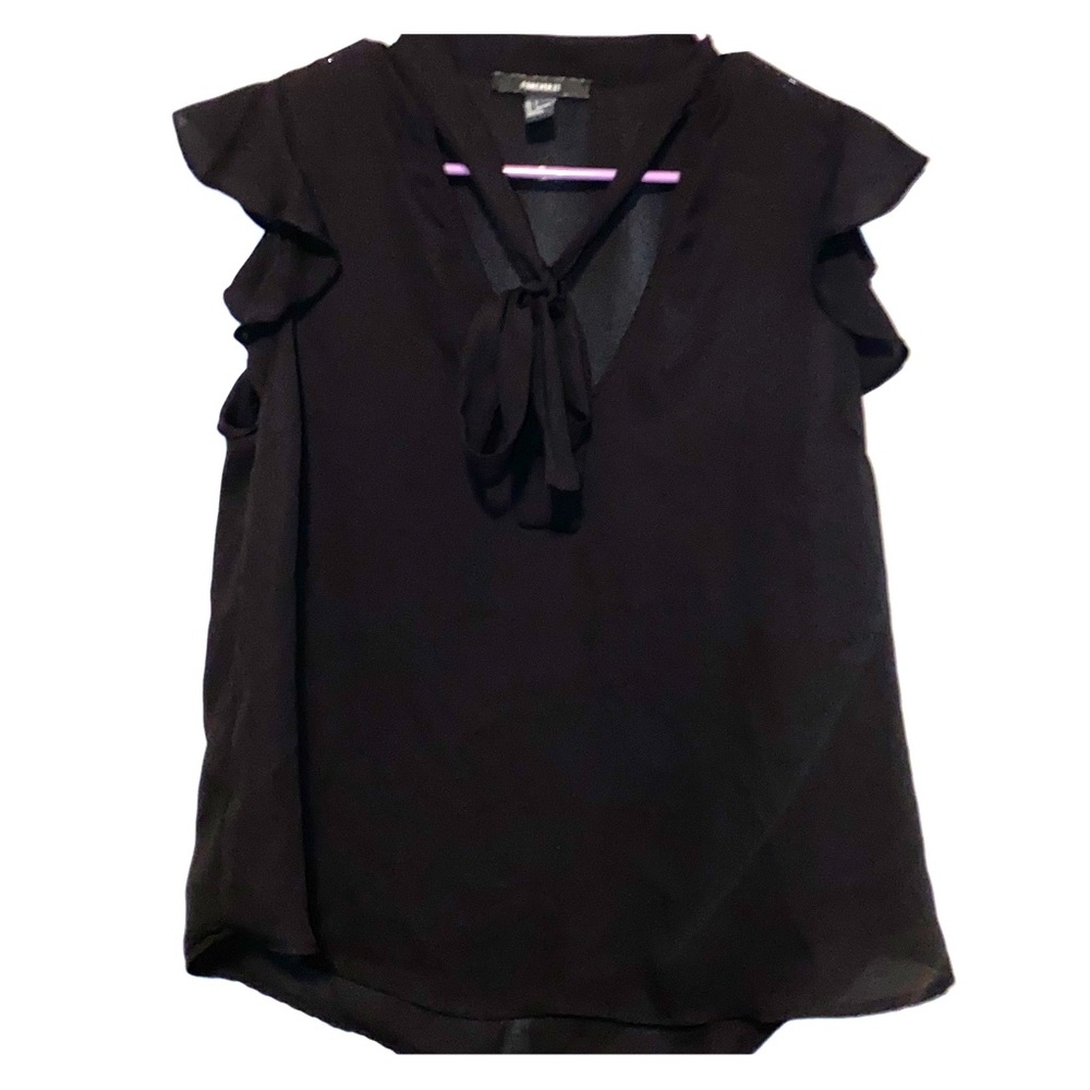 Forever 21 Black Tie Neck Blouse - Great for Work